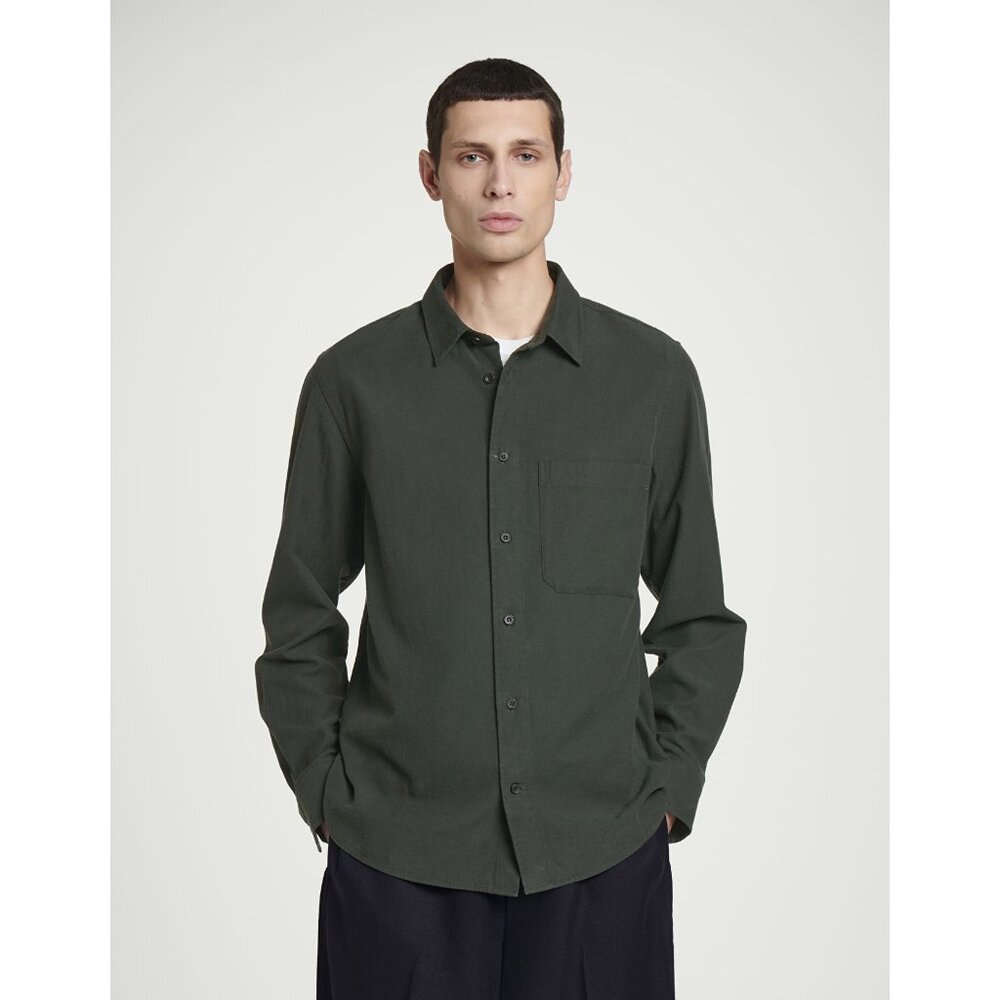 COS - Men's BRUSHED COTTON-BLEND SHIRT - Dark Forest Green Size S